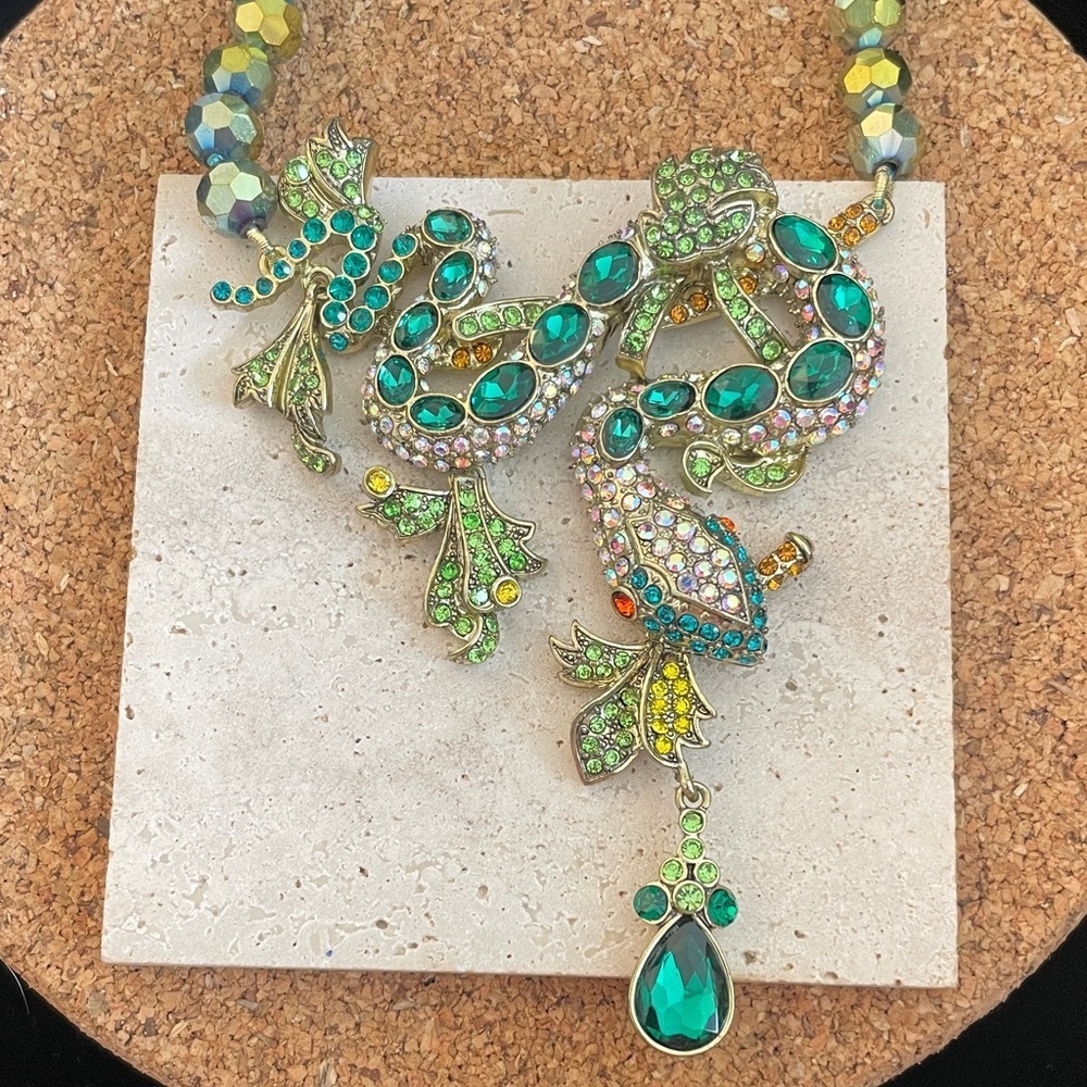 Heidi Daus Green Crystal Statement Necklace Teardrop - Picture 2 of 8